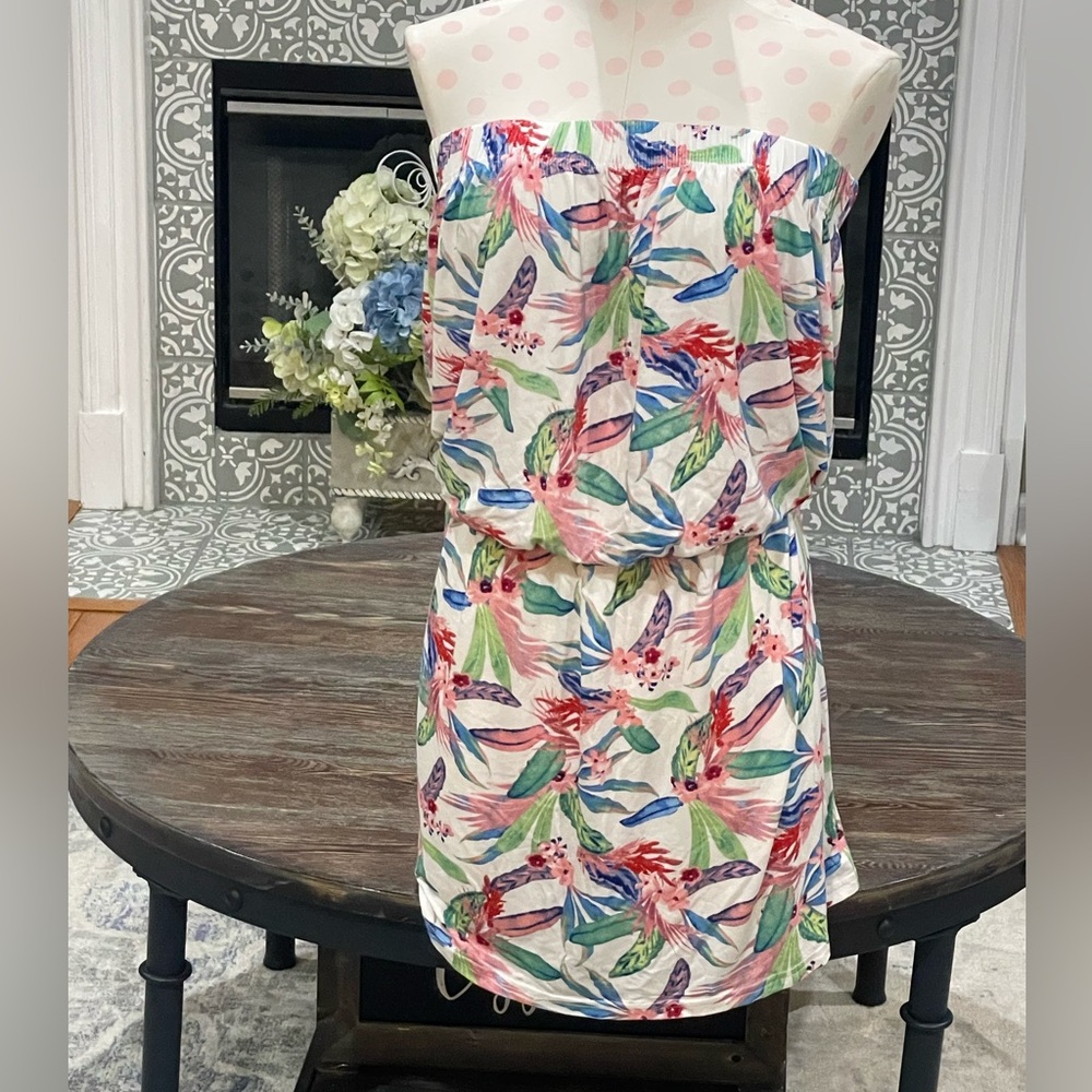 Outdoor Oasis Strapless Swimsuit Coverup - White Tropical - XL - NWOT